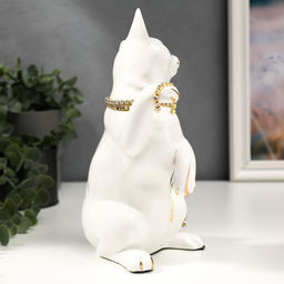 Фигура керамика «Белая кошечка с пояском», с золотом, стразы, 22.5 см