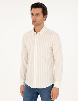 Bej Slim Fit _izgili Keten Kar___ml_ G_mlek