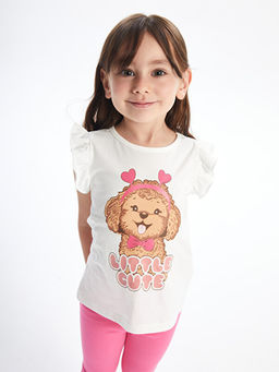 Bisiklet Yaka Bask?l? K?z Bebek Bluz ve Tayt 2li