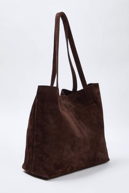 Koyu Kahverengi Premium Hakiki Deri Suet Kad?n Maksi Boy Omuz Cantas? TAKAW26OC00041