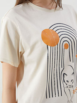 Bisiklet Yaka Bask?l? Kad?n Ti??rt