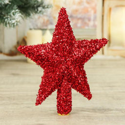 Цена за 2 шт. Звезда на ёлку (верхушка) пушистый блеск, 18.520 см, красный