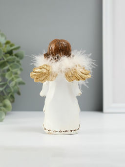 Фигурка полистоун «Ангелочек со звёздами в подоле», пух, золотые крылья, 8.5×7×13 см