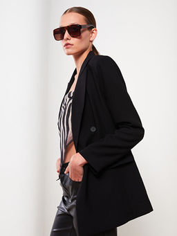 ?nden D??me Kapamal? D?z Uzun Kollu Gabardin Kad?n Blazer Ceket