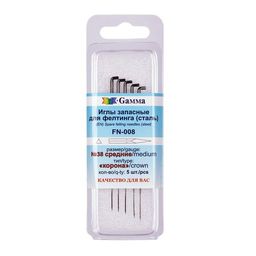Gamma FN-008 Иглы для валяния (фелтинга) запасные в пластиковой упаковке с европодвесом 5 шт №38 средние, тип корона