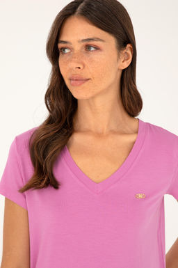 U. S. Polo Assn / Женская фиолетовая базовая футболка с v-образным вырезом - U.s. polo assn фото 9