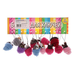 Цена за 12 шт. Брелок для ключей на подвеске Пушистик. Котик сидит в шапочке, на сумку, рюкзак, 5?3?3 см, МИКС - Simaland фото 5