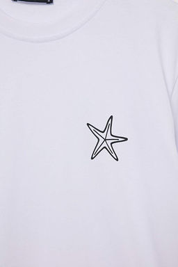 Beyaz Slim Fit Y_ld_z Bask_l_ %100 Pamuk T-Shirt TMNSS26TS00089 - Trendyolmilla фото 2