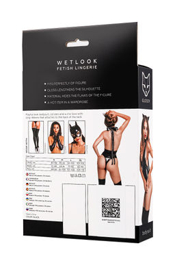 Боди Glossy Kitti с ушками на ободке из материала Wetlook, черное, M