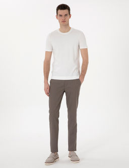Ekru Slim Fit Bisiklet Yaka Triko Ti__rt