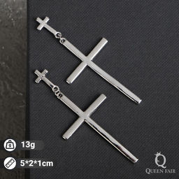 Серьги металл Крестики дуэт, цвет серебро