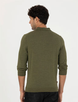 A__k Ye_il Regular Fit Polo Yaka Y_n Kar___ml_ Basic Triko Kazak