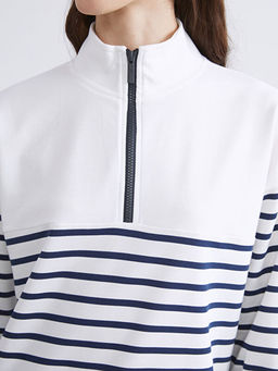 Dik Yaka ?izgili Kad?n Sweatshirt Tunik