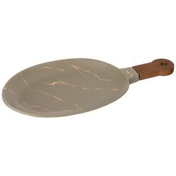 БЛЮДО ДЛЯ СЕРВИРОВКИ С ДЕРЕВЯННОЙ РУЧКОЙ КОЛЛЕКЦИЯ ЗОЛОТОЙ МРАМОР ЦВЕТ: GRAY 37,5*19*2,4 СМ