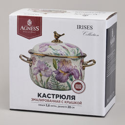 КАСТРЮЛЯ AGNESS ЭМАЛИРОВАННАЯ С КРЫШКОЙ, СЕРИЯ ФЛАНДРИЯ, 3,8Л, ДИА.20СМ  фото 2