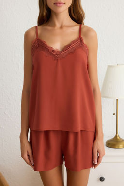 Trendyolmilla Siyah Dantelli Ip Ask?l? Viskon Sortlu Dokuma Pijama Tak?m? THMSS20PT0290 фото 15