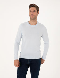 A__k Mavi Slim Fit Bisiklet Yaka Basic Triko Kazak