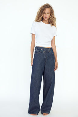 HIGH-WAIST TRF WIDE-LEG JEANS WITH CROSSOVER WAISTBAND