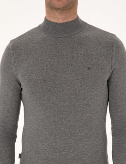 Gri Melanj Slim Fit Yar_m Bal_k__ Yaka Basic Triko Kazak - Pierre cardin фото 6