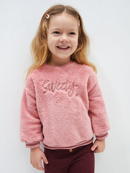Bisiklet Yaka Uzun Kollu Nak?? Detayl? Pel?? K?z Bebek Sweatshirt