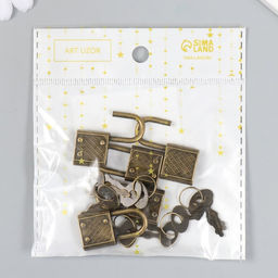 Цена за 2 шт. Замочек с ключиком для шкатулки, металл, набор 5 шт., бронза, 3.1×1.7 см