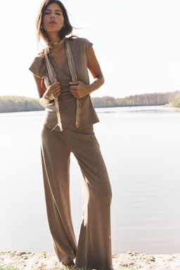 TEXTURED WIDE-LEG TROUSERS - Zara фото 14