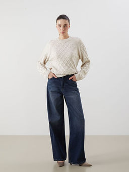 Bisiklet Yaka Kendinden Desenli Kad?n Triko Kazak