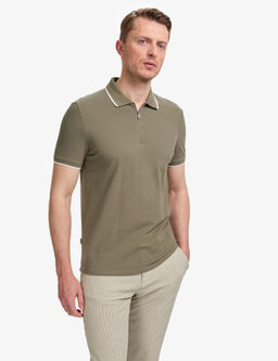 Haki Slim Fit %100 Pamuk Fermuarl_ Polo Yaka Ti__rt