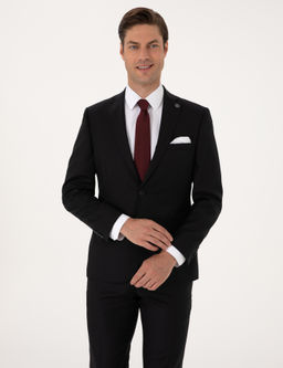 Siyah Slim Fit %100 Y_n _izgili Tak_m Elbise