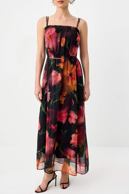 Cok Renkli Cicek Desenli Maxi Sifon Dokuma Elbise TPRSS26EL00082 - Trendyolmilla фото 3