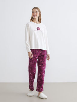 Bisiklet Yaka ?i?ekli Kad?n Pijama Tak?m?