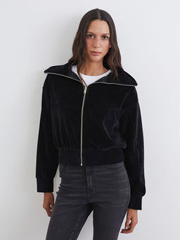 Dik Yaka Oversize Kad?n Fermuarl? Sweatshirt