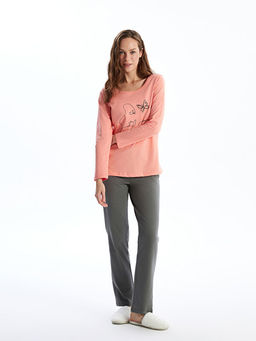 Bisiklet Yaka Bask?l? Kad?n Pijama Tak?m?