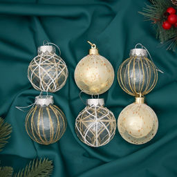 Ёлочные игрушки Зимняя долина, шары новогодние, d=6 см, набор 6 шт., золото - Зимнее волшебство фото 3