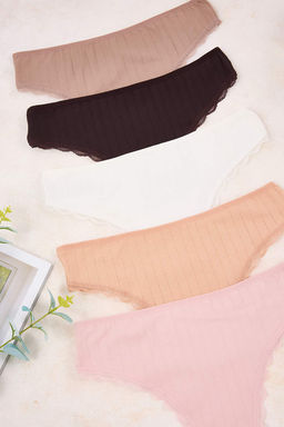 Kahverengi-Cok Renkli 5li Suprem Dantelli Cizgili Brazilian Kulot THMSS26KU00005 - Trendyolmilla фото 4