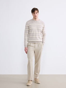 Bisiklet Yaka ?izgili Erkek Triko Kazak