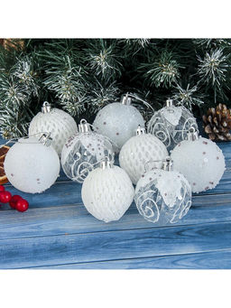 Ёлочные игрушки Снежная изморозь, шары пластиковые, d=6 см, набор 9 шт., белый - Зимнее волшебство фото 8