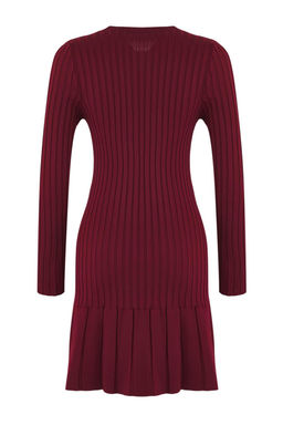 Bordo Mini Pileli Triko Elbise TWOAW24EL00013