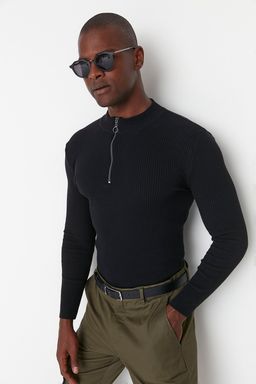 TRENDYOL MAN Siyah Fitted Dar Kal?p Pamuklu Couple/Cift Yar?m Bal?kc? Yaka Fermuarl? Fitilli Kazak TMNAW20KZ1034 - Trendyolmilla фото 10