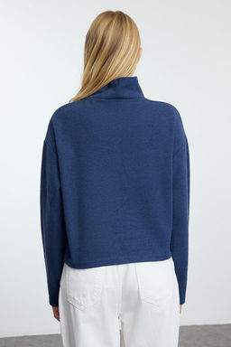 Indigo Selanik/Triko Gorunumlu Fermuarl? Yaka Regular/Normal Kal?p Orme Sweatshirt TWOAW22SW0732