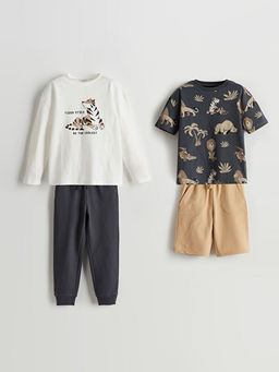 Bisiklet Yaka Bask?l? Erkek ?ocuk Tak?m 2li