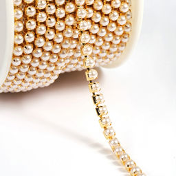 Цепь с жемчугом арт.TBY.05.03.G-1, цв.WHITE/PINKGOLD, 3 мм, уп.10 м