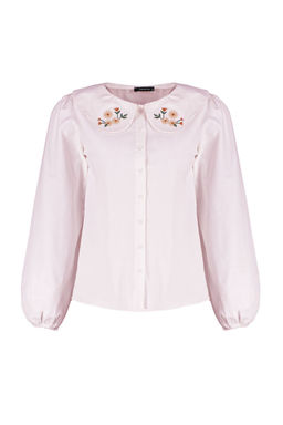 TRENDYOLMILLA Ekru Yakas? Nak?s Detayl? Pamuk Regular Normal Kal?p Dokuma Gomlek TWOSS23GO00009 фото 6