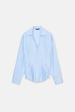 CAMISA POPEL?N PLIEGUES / Azul claro - Zara фото 8