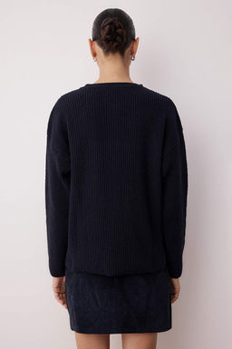 More Sustainable Lacivert Pamuklu Genis Kal?p Dugmeli Triko Kazak TWOAW26KZ00117