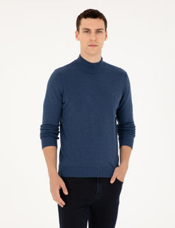 _ndigo Melanj Slim Fit Yar_m Bal_k__ Yaka Basic Triko Kazak