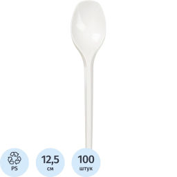 Ложка одноразовая чайная  125мм, белая, КОМУС ПС 100 шт/уп