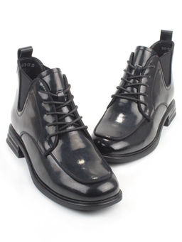01-M43-22 BLACK Ботинки демисезонные женские (натуральная кожа, байка)