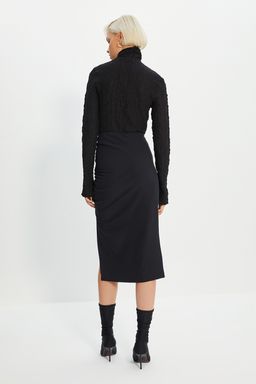 Siyah Basic Y?rtmac Detayl? Kalem Duz Kesim Midi Boy Dokuma Etek TWOSS20ET0045