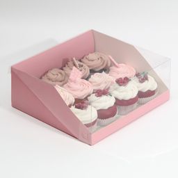 Цена за 5 шт. Коробка для кондитерских изделий с PVC-крышкой Розовый, 25 х 22,5 х 10 см